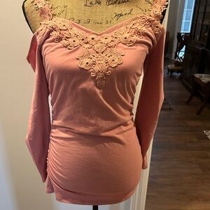 Boston Proper Pink Lace Detail Blouse